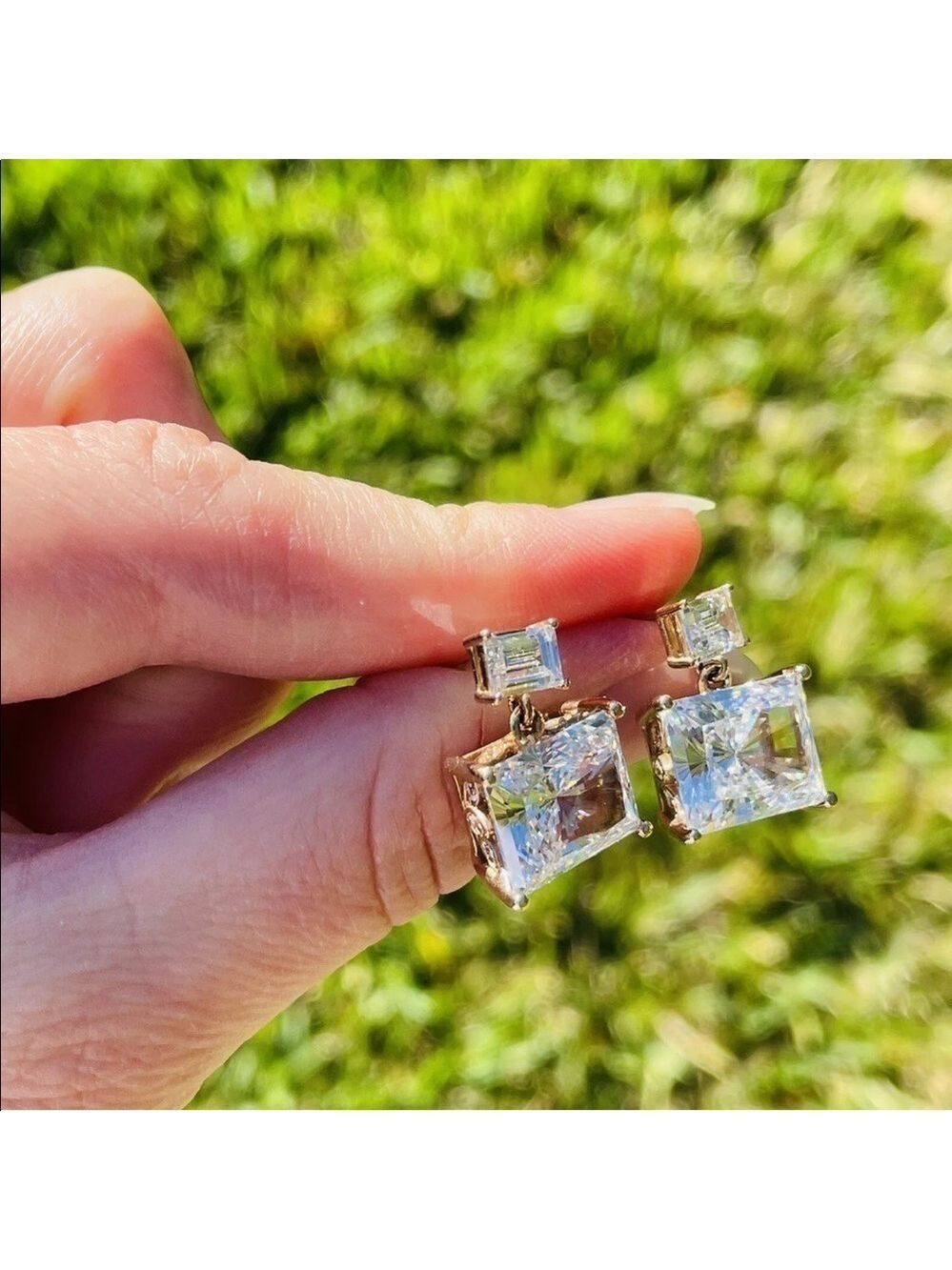 Radiant Cut Cubic Zirconia Rose Gold Vermeil Sterling Silver Ornate Earr… - Picture 5 of 11
